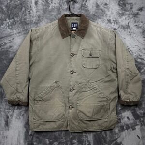 Gap Barn Coat Mens Large Green Vintage Corduroy Trim Plaid Lined Field Jacket